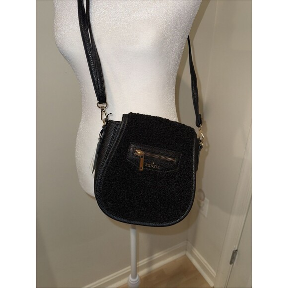 Kedzie Mini Messenger Vegan Leather & Sherpa Crossbody Black or Natural - Picture 1 of 6
